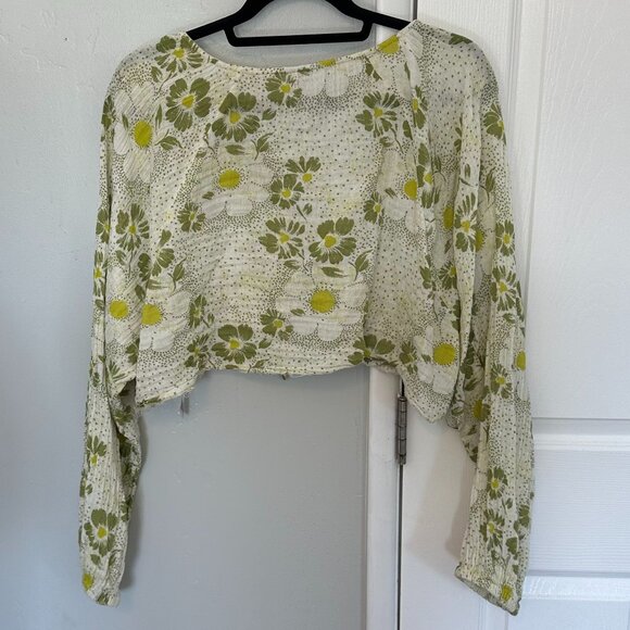Urban Outfitters Cropped Cardigan Printed Green Womens Size L - Picture 3 of 3